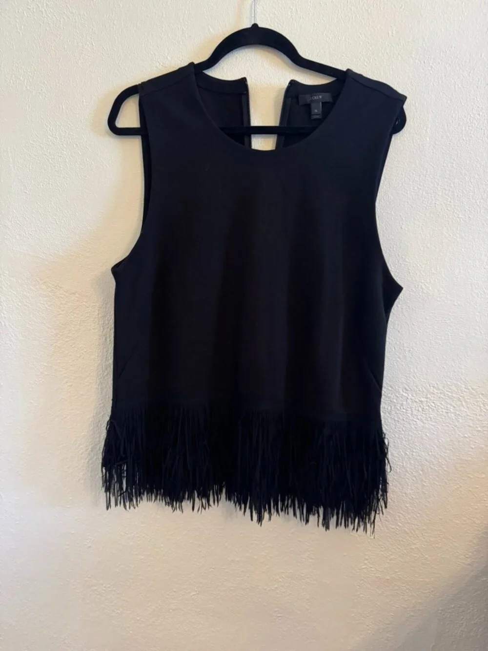 J.Crew Black Ponte Fringe Hem Tank Top | Size XL | Party Top